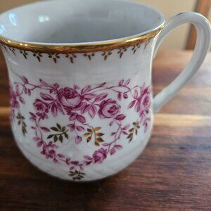vintage porcelain mug hand painted flowers stamped on bottom Czechoslovakia